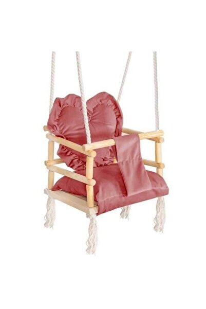 Springos Children's Swing, Wooden, Pink Heart Cushion, 33.4x34.5x25 cm,
