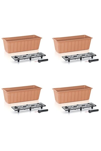 Prosperplast Set 4 ghivece decorative cu sistem de irigare, 11 L, 60x18x14 cm, maro,