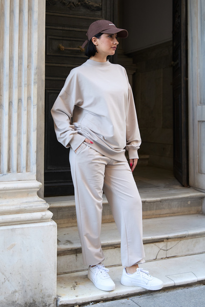 Mezka Cream Tracksuit Set Premium 2-Yarn Combed Cotton Fabric Comfortable Fit