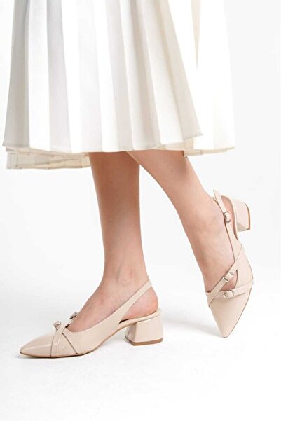 GÜLERSHOES Гарантовані туфлі з гострим носком, ремінцем на зап'ясті, короткі, бежеві, з каблуком, розміри 36-37-38-39-40.