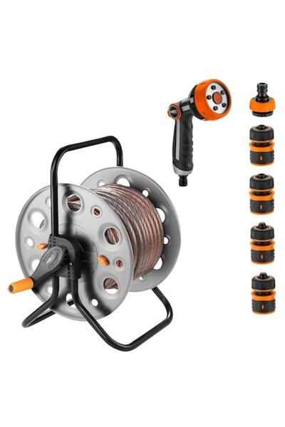 NEO Garden Hose Kit with Reel, Anti-Twist Spray Gun, 1/2", 20 m,