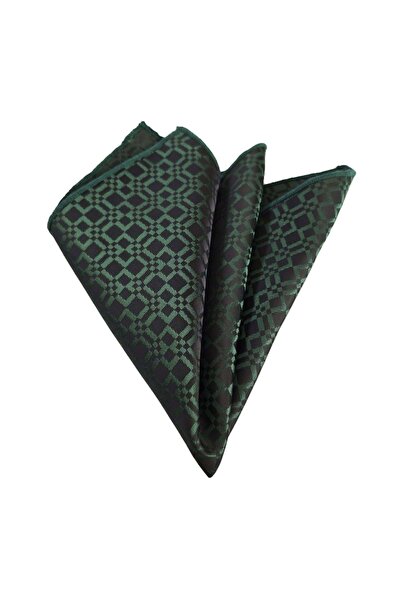 Exve Exclusive Black with Green Square Pattern Jacquard Woven Pocket Accessory Collar Handkerchief