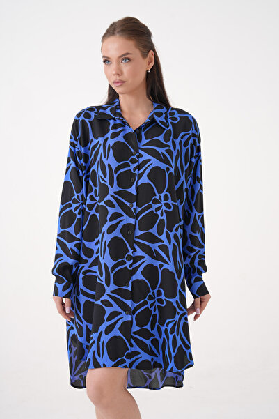 loia Women's Navy Blue Long Sleeve Floral Print Button down Relaxed Fit Summe...