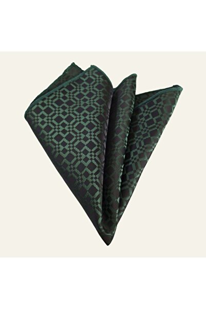 Exve Exclusive Black with Green Square Pattern Jacquard Woven Pocket Accessory Collar Handkerchief