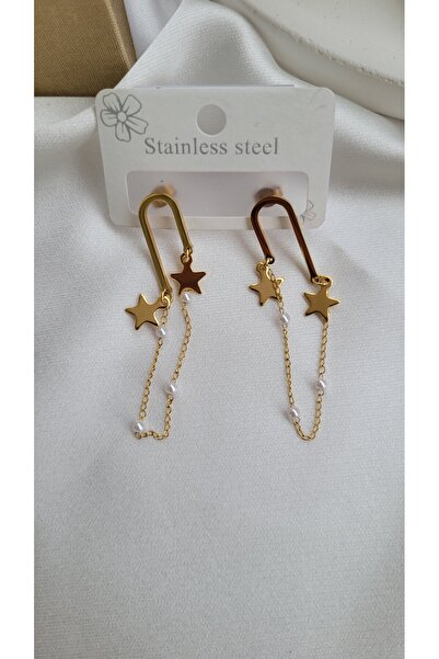 stainless steell GOLD YILIZ DETAY ÇELİK KÜPE