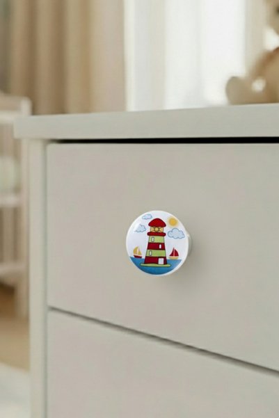 MegaVitrin 5 Pieces Porcelain Tower Children's Room Furniture Handle Set - Single Button - Cabinet and Drawer Handles