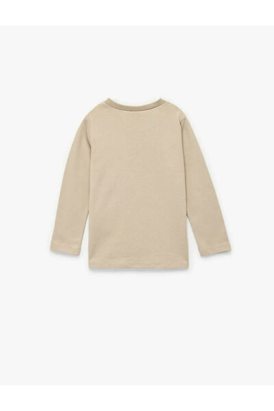 Koton Tričko s dlhým rukávom pre chlapčeka s potlačou Lion, bavlnené béžové tričko 6Wmb10009Tk