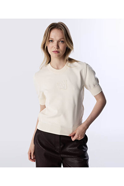Twist Slogan Patchli Triko Ekru Kadın Kazak Tw6250050405