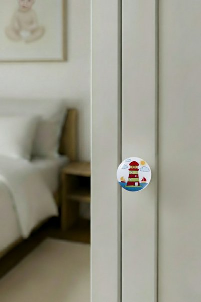 MegaVitrin 5 Pieces Porcelain Tower Children's Room Furniture Handle Set - Single Button - Cabinet and Drawer Handles