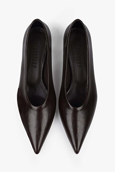 Shoeberry Women's Corin Bitter Brown Skin Short Heeled Stiletto
