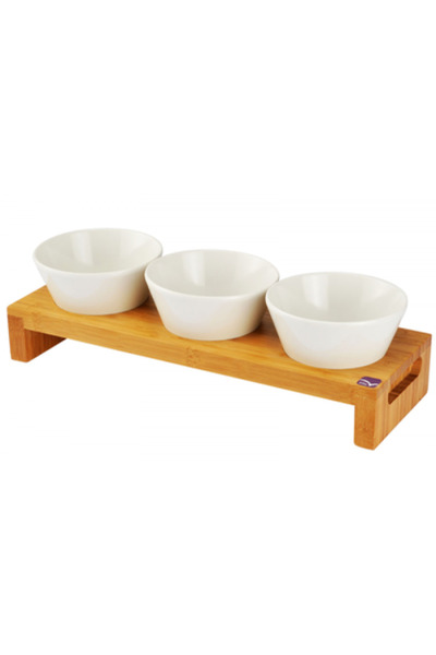 Raki Set of 3 melamine bowls with bamboo stand 40x13x6cm