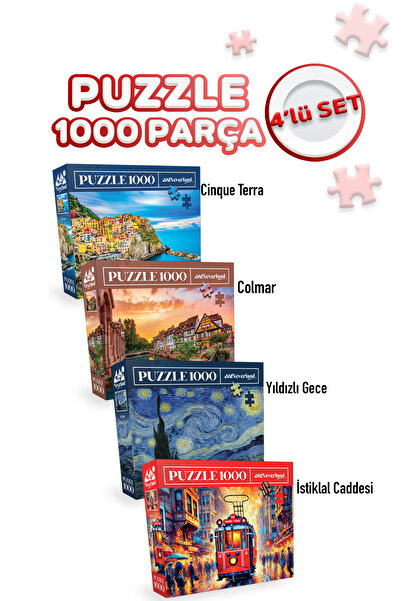 Neverland 4 ADET 1000 PARÇA PUZZLE -COLMAR VE YILDIZLI GECE VE İSTİKLAL CADDESİ VE CINQUE TERRE