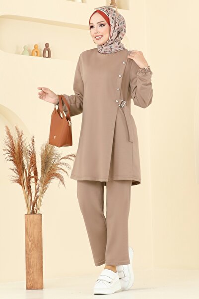 ModaMerve Aksesuar Detaylı İki İp Takım PL9166-MS Koyu Vizyon