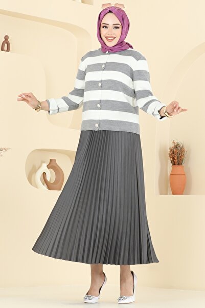 ModaMerve Çizgi Detay Hırkalı Takım 2828MP806-MS Gri