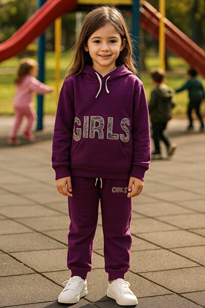 Yalçınoğlu Kids Lány kapucnis tréningruha szett (pulóver + alsó) I Írásos tréningruha szett Rugalmas, szezonális