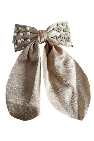 TAKIŞTIR Coffee Color Ribbon Figured Pearl and Stone Detailed Vending Machine Buckle