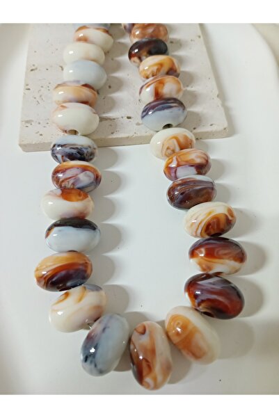 mos&more Marka Kolye, Kahve Alacalı İri Boncuklu Şık Kadın Kolye