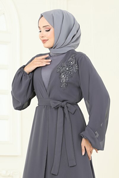 ModaMerve Güpür Detaylı İkili Takım 8113AB368-MS Gri