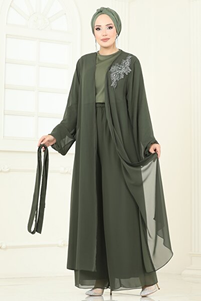 ModaMerve Güpür Detaylı İkili Takım 8113AB368-MS Haki