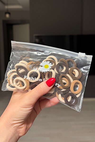 C&E Design Kadın 50'li Kahve Tonları İthal Makyaj Çantalı Havlu Lastik Toka