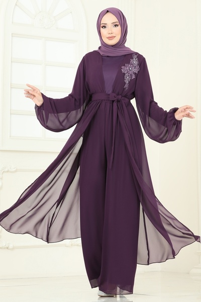 ModaMerve Güpür Detaylı İkili Takım 8113AB368-MS Mürdüm