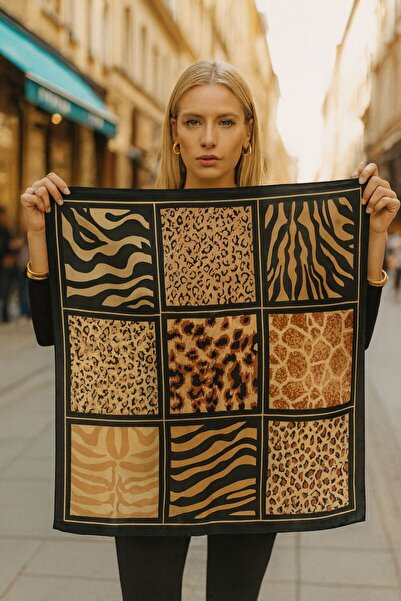 Axesoire 14831 Animal Desenli Siyah Bandana Fular 70x70 cm