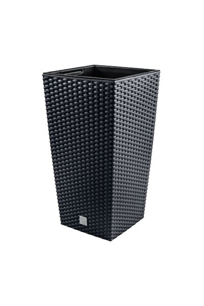 Prosperplast Ghiveci decorativ pentru flori, pătrat, 32,5x32,5x61 cm, imitație de ratan, antracit,