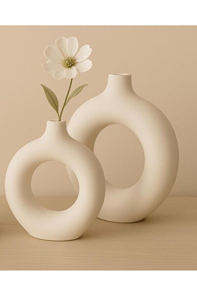 Liva Home Life Dekoratif Bohem 2li Halka Vazo Yuvarlak Saksı 14-18 cm