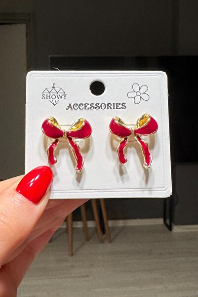 C&E Design Kadın Bordo Mineli Fiyonk Küpe