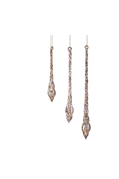 BraziPremium By OLLMA Set de 3 globuri de Crăciun din sticlă în formă de porumbel cu sclipici, 15/20/25 cm, aurii