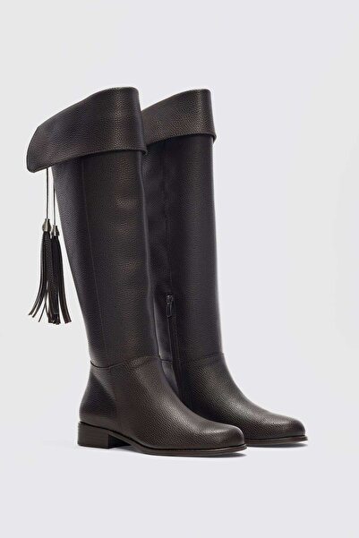 selin shoes Mona Tassel Λεπτομερείς Γυναικείες Μπότες πάνω από το Γόνατο-ΚΑΦΕ