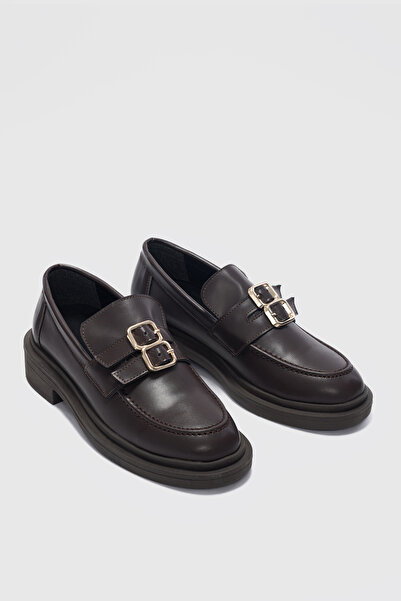 selinshoes Gavin Двойно регулируеми дамски мокасини с ортопедична подметка и златна катарама - Bitter Coffee