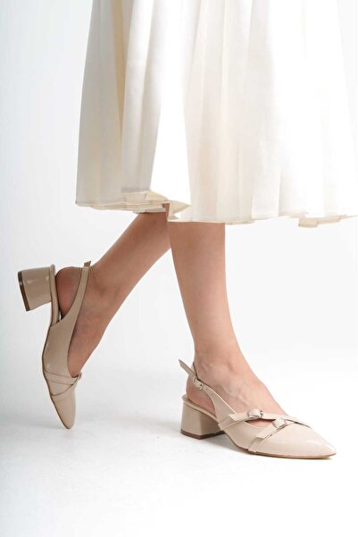 GÜLERSHOES Гарантовані туфлі з гострим носком, ремінцем на зап'ясті, короткі, бежеві, з каблуком, розміри 36-37-38-39-40.