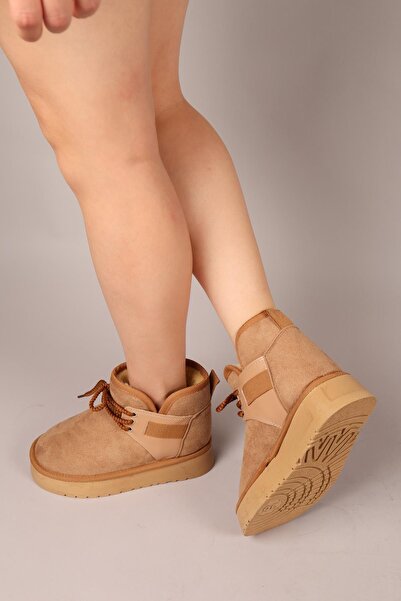 Birikon PUFF İçi Suni Kürklü Süet Bot CAMEL