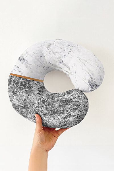 Evimde Bambaşka Marble Pattern Ergonomic Neck Pillow - Modern Black White Gra...