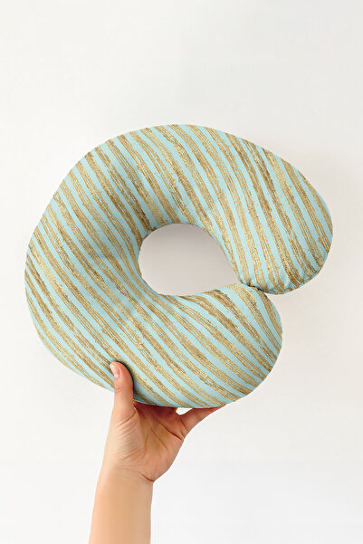 Evimde Bambaşka Pernă pentru gât din bumbac cu dungi aurii - Pernă de călător...