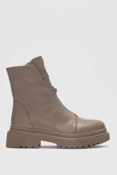 selinshoes Mena valódi bőr női csizma, tompa orrú, cipzáras kiegészítőkkel az elején - MINK