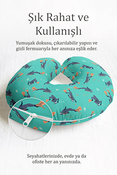 Evimde Bambaşka Diver Sa deznom Ergonomski jastuk za vrat - Podmorski tirkizn...