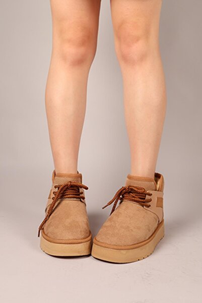 Birikon PUFF İçi Suni Kürklü Süet Bot CAMEL