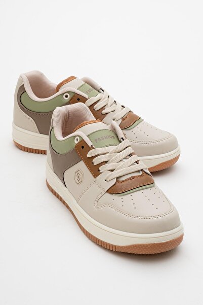 CCWAY AYAKKABI Pantofi sport pentru femei cu șireturi BEJ VERDE TABAN