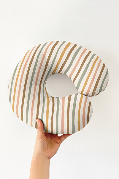 Evimde Bambaşka Pastel Colored Striped Neck Pillow - Modern Minimal Lines Bei...