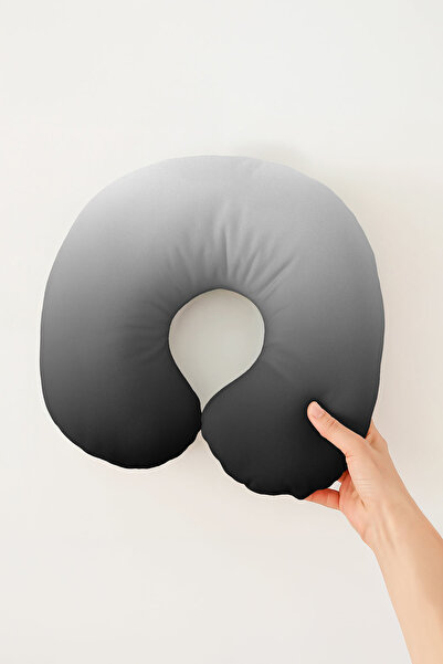 Evimde Bambaşka Gray Ombre Ergonomic Neck Pillow - Modern Black Gray Soft Tra...