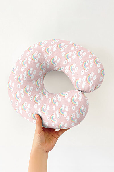 Evimde Bambaşka Pink Rainbow Cloud Pattern Neck Pillow - Pastel Colored Kids ...