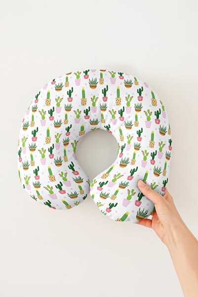 Evimde Bambaşka Pernă pentru gât din bumbac cu model de cactus - Pernă moale ...