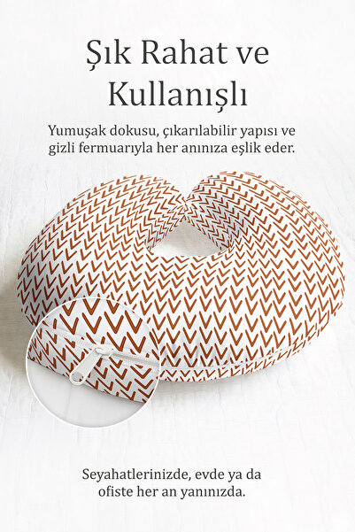 Evimde Bambaşka Smeđi Zigzag Sa deznom Ergonomski Jastuk za Vrat - Moderni Ge...