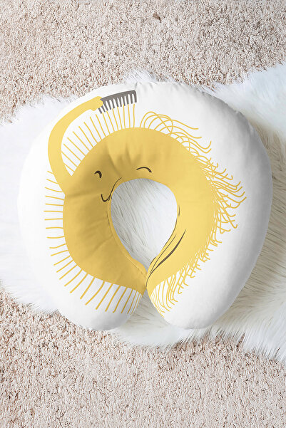 Evimde Bambaşka Cute Sun Pattern Ergonomic Neck Pillow - Kids & Adults Yellow...