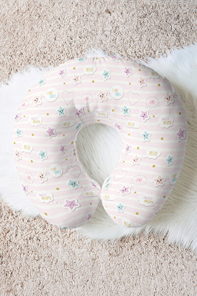 Evimde Bambaşka Pernă de gât din bumbac cu model de stele și nori pastel - Pe...