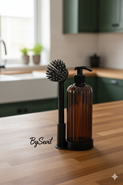 BySevil Δοχείο υγρού σαπουνιού και βούρτσα πιάτων από σιλικόνη | Σετ κουζίνας με βάση