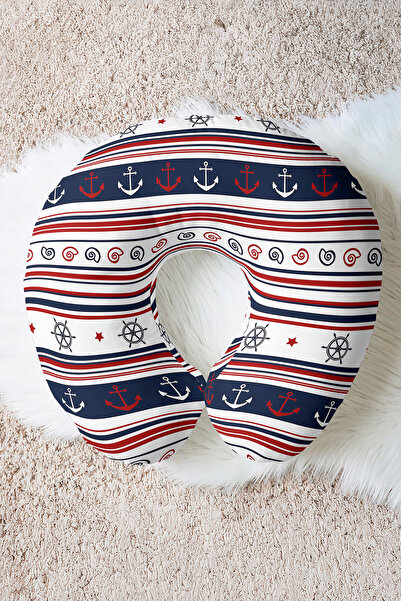 Evimde Bambaşka Pernă pentru gât din bumbac cu dungi Sailor - Pernă de călăto...