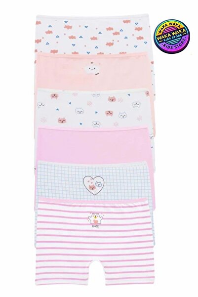 ww waka waka kids store Girl's Cotton Boxer Set of 6 – Cloud, Cat, Striped Pattern